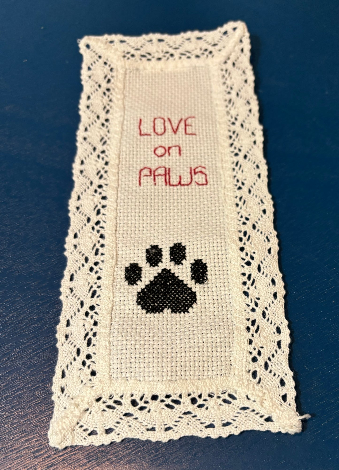 Love on Paws Crossed Stitched Book Marker